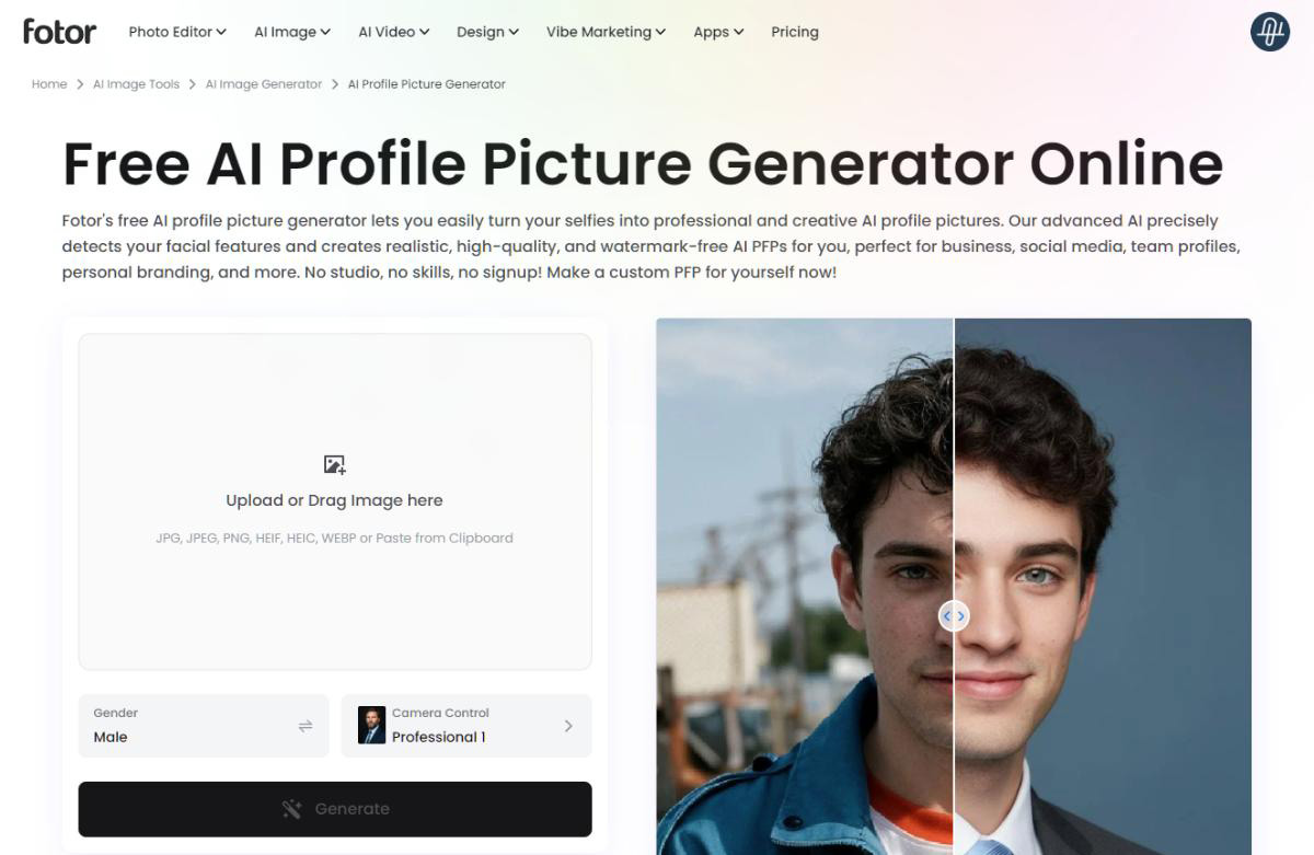 Fotor AI プロフィール画像ジェネレーター