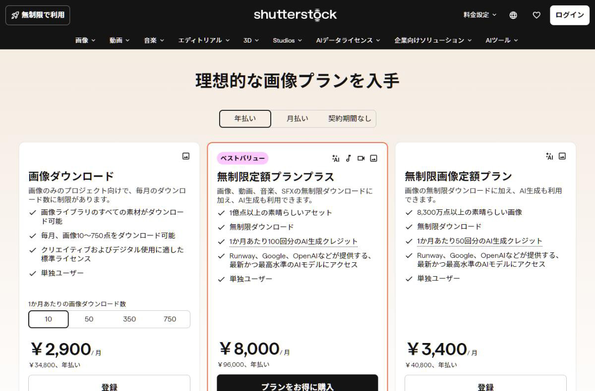 Shutterstock 料金プランと選び方