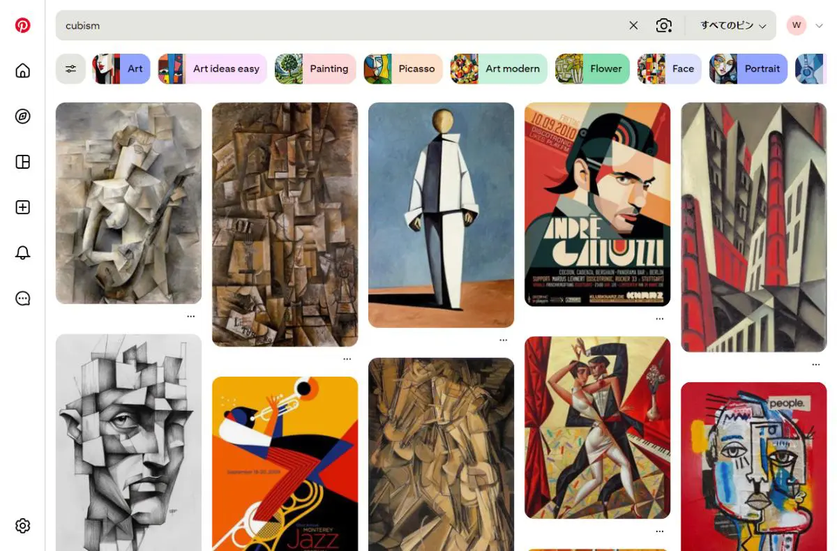 PinterestでのCubismデザイン検索結果のスクリーンショット