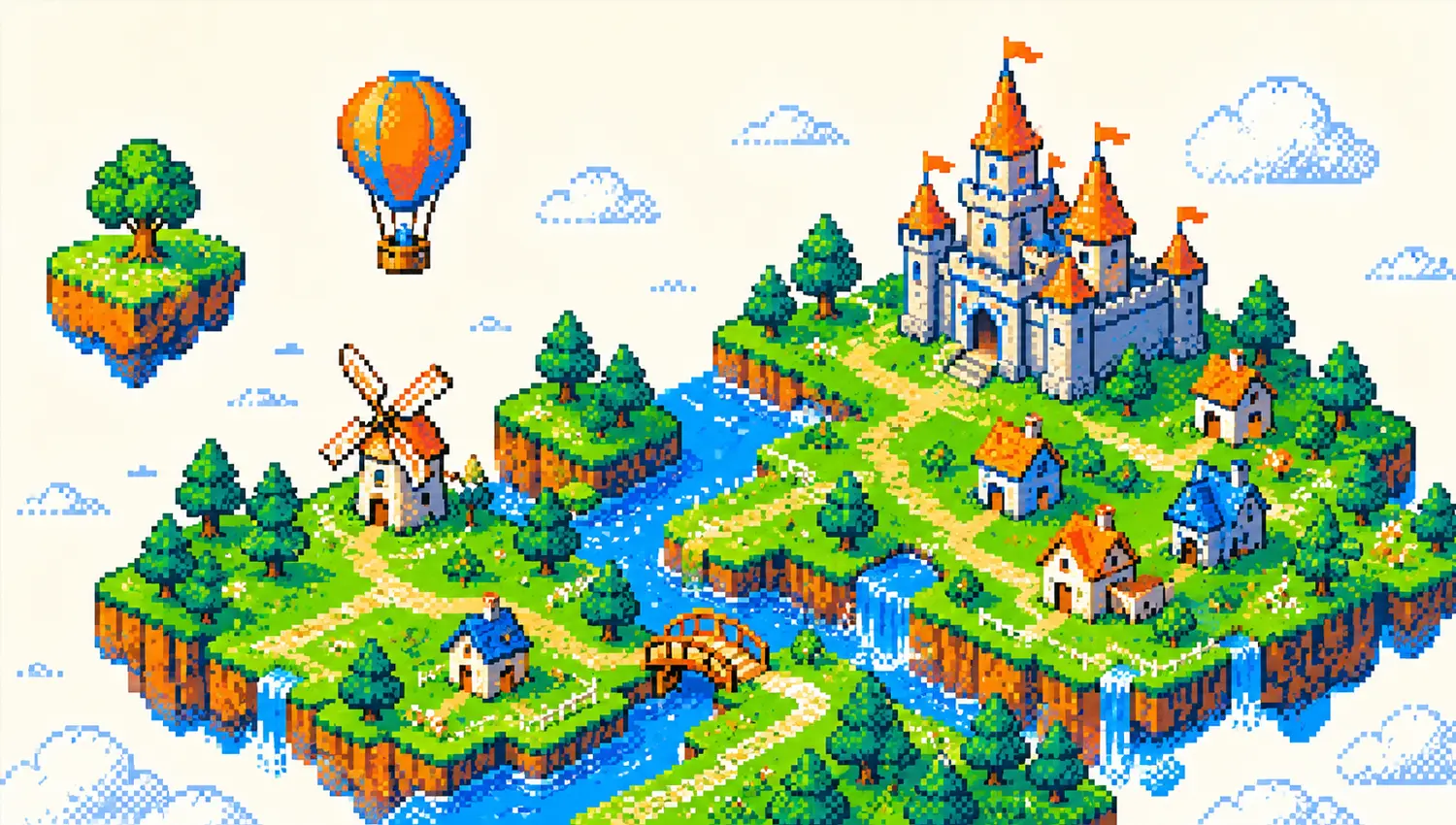 ピクセルアートデザインの特徴を表す高彩度ドット絵グラフィック
